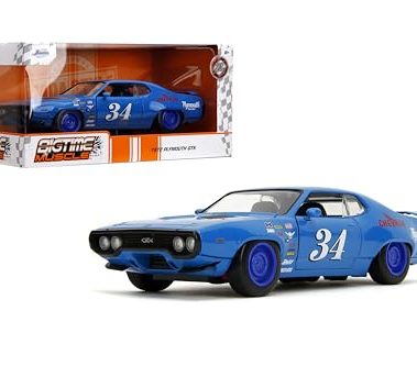 Jada Toys Bigtime Muscle 1:24 1972 Plymouth GTX – Opening Doors, Hood, Trunk, Rubber Tires(Glossy Blue)