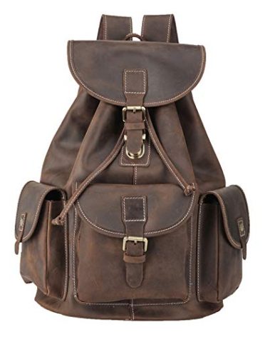 Polare Vintage Full Grain Leather Rucksack Backpack Casual Travel Satchel Bag Daypack For Men Women Dark Brown