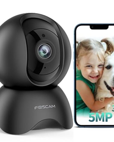 FOSCAM 3K 5MP WiFi Pet Cameras for Home Security, 2.4GHz Indoor Camera Baby Monitor with 360° Pan Tilt, 2-Way Audio, 20X Digital Zoom, Night Vision, AI Human Detection, Cloud & SD Card Storage