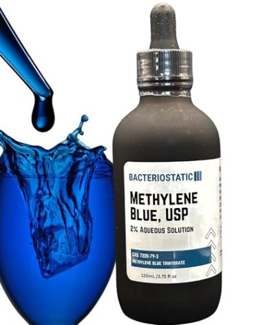 2% Methylene Blue Trihydrate USP 2200 mg, 3.75 oz USA Produced Pharmaceutical Grade Glass Bottle and Glass Dropper.