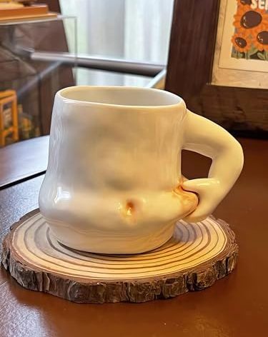hesim Hand-Crafted Ceramic 14OZ Fat Belly Mug | Coffee Mug With Arm Handle | Fat Mug | Potbelly Coffee Mug | Father's Day Gift