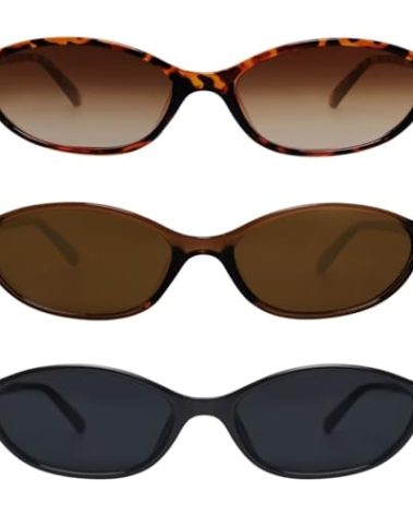 GUVIVI Retro Oval Sunglasses for Women Chic Cat Eye 90s Sunnies Lightweight Narrow Shades Trendy UV protection Sun Glasses