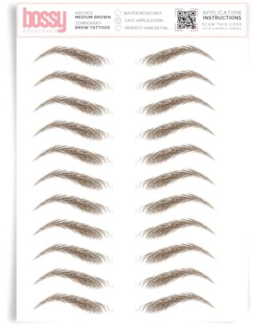Brows by Bossy Studio & Co Temporary Eyebrow Tattoos Waterproof Eyebrow Stickers, False Tattoos Hair Like Peel Off Instant Transfer Brow arched medium brown
