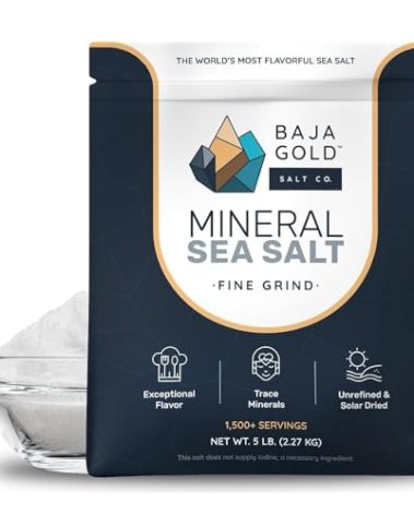 Baja Gold Mineral Sea Salt - Recommended by Gary Brecka - Authentic Fine Grind Salt for Cooking & Baking | Natural Baja Salt for Culinary Uses | Great for Finishing Dishes | 5 lb. Resealable Bag, 1,500+ Servings