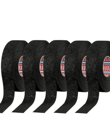 tesa 51608 Noise Damping PET Fleece Automotive Wire Harness Tape, Black, 19mm x 15m, 5 Rolls