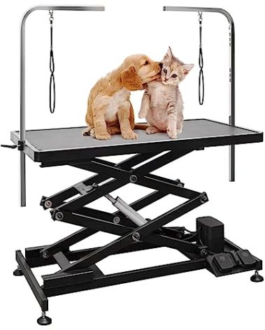 UDSONFY Electric Pet Dog Grooming Table, Heavy Duty Grooming Table Professional Double X-Lift for Large Dogs with Anti-Skid Non-Slip, Double Arms and Nooses, Adjustable Height from 13" up to 47" Black