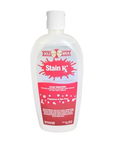 Stain Rx Stain Remover, Effectively Eliminates Stains from Wine, Berries & Blood on Fabrics, Carpets, Upholstery & Jewelry, Dye-Free, Free from Bleach, Peroxides & Phosphates, Made in USA, 10 oz
