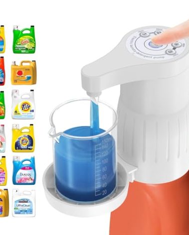 ARLION Electric Laundry Detergent Pump - Reusable Laundry Detergent Dispenser with Graduated Cup for Liquid Detergent, USB Rechargeable, Ideal for Laundry Room Organization (White)