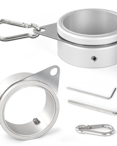 Anovo Flag Pole Rings, Aluminum Alloy Flagpole Rings 360° Rotating Anti Wrap Flag Mounting Ring with Carabiner for 1.75-2.02 Inch Diameter Flagpole (Matte Silver, 2 Inch -Pack of 2)