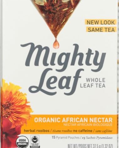 Mighty Leaf Organic African Nectar Rooibos Herbal Tea – 45 Count (3 Packs of 15 Silken Tea Bags) – Fruity & Floral Caffeine-Free Blend – Premium Whole Leaf Herbal Tea for Hot or Iced Brewing