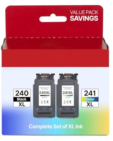 Adoccur PG-240 XL/CL-241 XL Ink Cartridges Compatible with Canon 240XL 241XL Combo Pack 240 241 Ink for Canon PIXMA MG3600 MG3620 TS5120 MX472 Printer Ink, 1 Black, 1 Color (2 Pack)