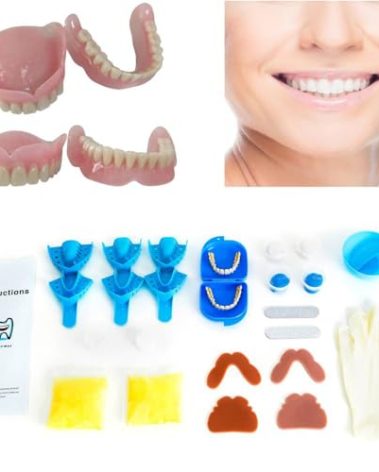 Denture DIY Kit, 2 pairs (28 pcs each) of different sizes of fake teeth, Easy DIY fake teeth to repair Missing Teeth, DIY full denture kit, DIY upper and lower partial temporary fake teeth (Nature)