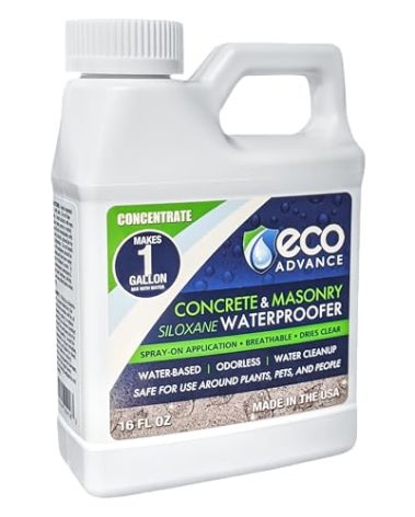 Eco Advance Concrete/Masonry Siloxane Odorless Spray-On Application Waterproofer Concentrate – Makes 1 Gallon, protectant for Concrete, Brick, Stucco, Stone - Non-Toxic Plant, Pet, People Safe
