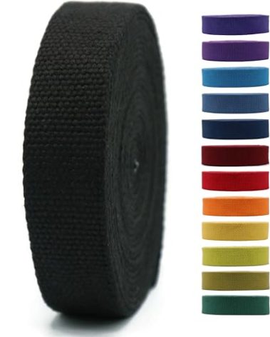 1" & 1.5'' & 2" Cotton Webbing - 5 Yards - 50+ Colors -%100 Natural Cotton - Turkish Woven - 1 Inch 1.5 Inch 2 Inch Black Canvas Webbing for Sewing Straps Bag Climbing Indoors Craft DIY 11512