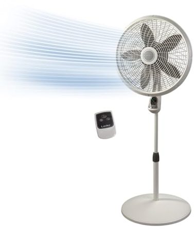 Lasko Cyclone Pedestal Fan, Adjustable Height, Remote Control, Timer, 3 Speeds, for Bedroom, Kitchen, Office and Living Room, 18", White, 1885, Large