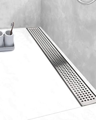 Elefloom Linear Shower Drain, Shower Drain 40 inch with Removable Grate Cover, Professional AISI 304 Stainless Steel Shower Floor Drain, Linear Drain with Hair Catcher and Leveling Feet