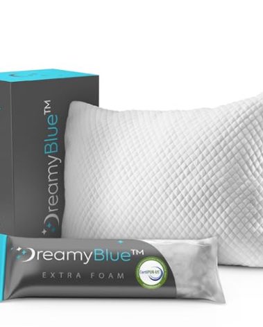 DreamyBlue Signature Pillow w/Adjustable Loft • Shredded Memory Foam Fill • Neutral Alignment for Side, Back, and Stomach Sleepers • Washable Bamboo Rayon Cover • CertiPUR-US Certified Foam (Queen)