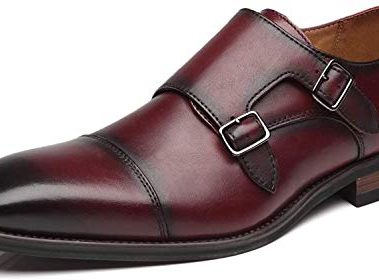 La Milano Mens Double Monk Strap Slip on Loafer Cap Toe Leather Oxford Formal Business Casual Comfortable Dress Shoes for Men