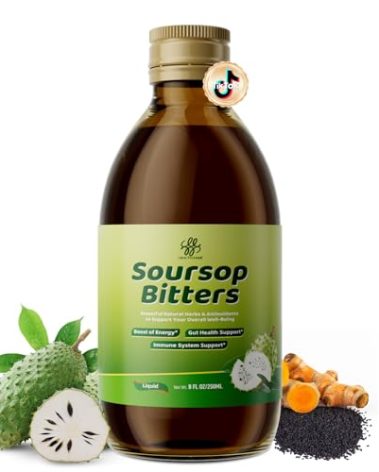 Soursop Bitters Liquid with Black Seed, Turmeric & Moringa-Pure 15 in 1 Herb Soursop Tea for Immune System, Digestive & Gut Health, Antioxidant,Skin Health Support 8 fl oz