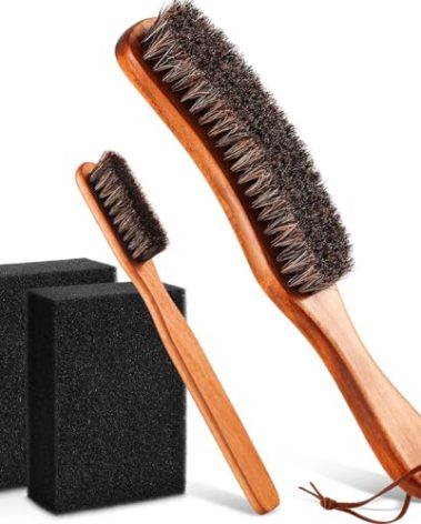 4 Pcs Horsehair Felt Hat Brush Kit with Cleaning Sponge Cowboy Clean Hat Wood Fedora Hat Cleaning Set Baseball Cap Lint Brush Remove Dust for Hair Furniture Suits Clothes(Style B)