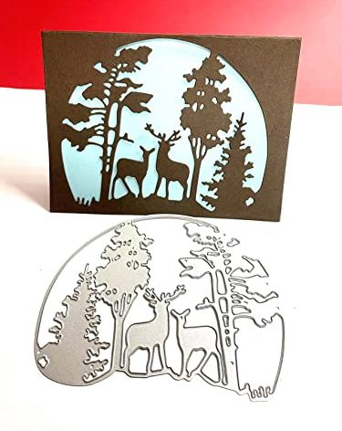 FAWENUCY Scrapbooking Die-Cuts, Christmas Metal Cutting Dies for Card Making, Paper Craft Punch Template, Background Embossing Stencils, DIY Album Décor (Christmas Tree Deer-12.5x10cm)