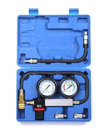 TU-21Cylinder Leak Down Tester Kit, Automotive Engine Compression Leakage Test Kit for Cars Trucks Motorcycles (Blue)