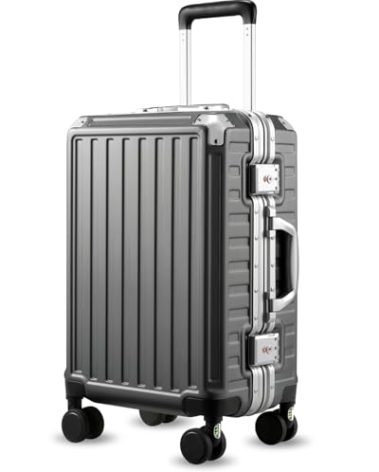 LUGGEX Carry On Luggage with Spinner Wheels, 20 Inch Aluminum Frame Zipperless Polycarbonate Hard Shell Suitcase, Charcoal Metallic
