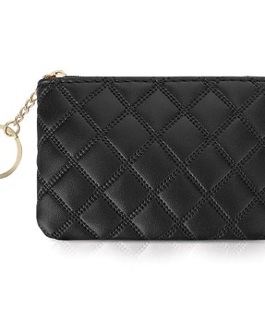 simarro Small Coin Purse, Double Embossed Rhombus PU Zipper Coin Bag Portable Wallet Short Ladies Coin Purse Zippered Keychain Mini Coin Bag for Women & Men Coin Purse(Black)