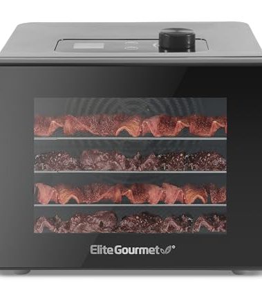 Elite Gourmet Food Dehydrator, Stainless Steel Trays Food Dehydrator, Adjustable Temperature Controls, Jerky Herbs Fruit Veggies Snacks