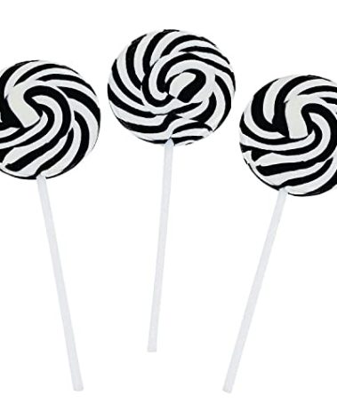 BLACK SWIRL LOLLIPOPS - 24 SUCKERS INDIVIDUALLY WRAPPED - 2 INCH POPS
