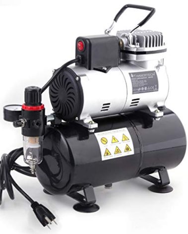 Timbertech Upgraded Airbrush Single-Piston Oil-free Mini Compressor ABPST08 with Cooling Fan, 3L Tank, Regulator, Moisture trap for Hobby, Body Tattoo, Model Painting, Automotive Graphic, Make-up