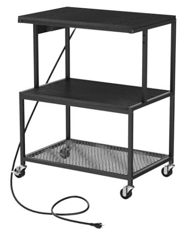 Homleke Large 3-Tier Printer Stand with Power Outlets & USB Ports, Holds Dual Printers, Adjustable Shelves, Lockable Rolling Casters, Multi-Purpose Storage Cart for Home Office, Black