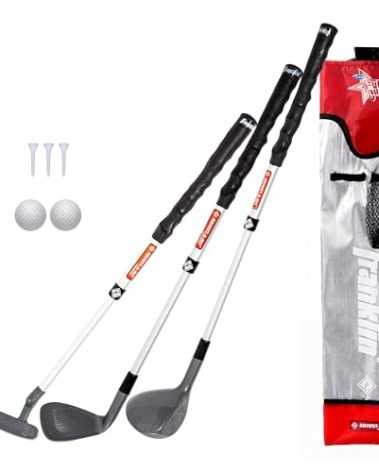 Franklin Sports Kids Golf Set - Youth Adjustable Plastic Golf Club Set - Kids Plastic Golf Set with Bag and Balls - Adjustable Length Clubs for Toddlers, Junior, Right hand, Red