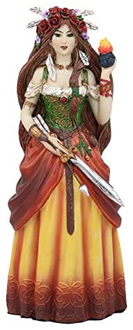 Ebros Celtic Irish Goddess Brigid Threefold Deity of Heling Poetry Smithcraft Figurine Holding Eternal Flame Decor Statue Celt Mythology Ancient Triple Goddess Spirit