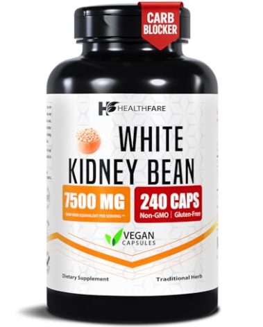 Healthfare White Kidney Bean Extract 7500mg | 240 Vegan Capsules | Extra Strength Concentrated Formula | Herbal Supplement for Carb & Digestion Support | Non-GMO, Gluten-Free | Made in USA
