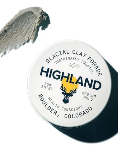 Highland Glacial Hair Clay Pomade - Award winning hair styling clay for men and women made with 100% all natural and organic ingredients that promote hair and scalp health. Low shine, Medium Hold.