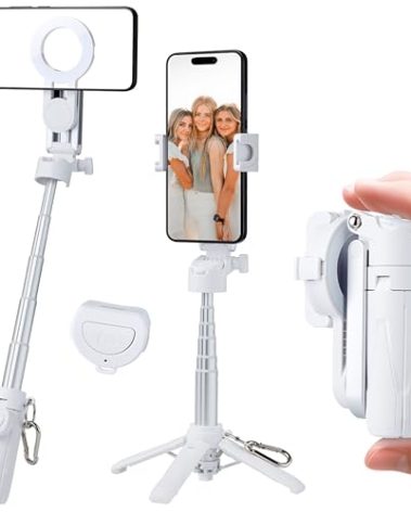 Magnetic Tripod for Phone,2 in 1 for Magsafe Stand＆ Clip Portable Pocket Size Selfie Stick for Android/iPhone,Phone Holder with Wireless Rechargeable Remote Control for Photography, Live Streaming