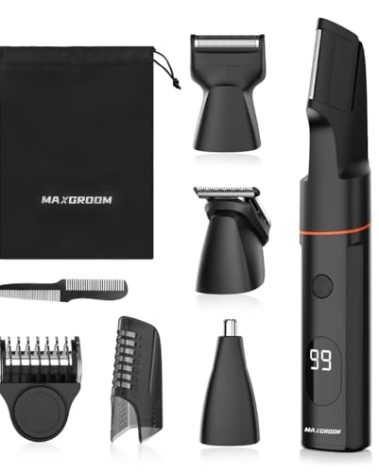 MAXGROOM Manscape Body Hair Trimmer for Men, Waterproof Pubic, Groin & Ball Shaver Razor, No-Nick Mens Grooming Kit with LED Display, Type-C USB Rechargeable, Guide Comb & Travel Lock