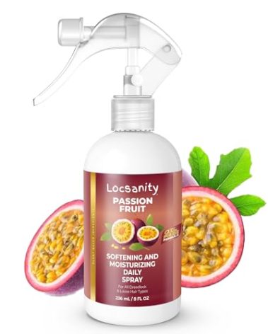 Locsanity Daily Moisturizing Spray for Dull, Dry Locs – Passion Fruit Hair and Scalp Moisturizer for Dreadlocks, Sisterlocks, Microlocks, Braids to Control Oil and Frizz (8 fl oz)