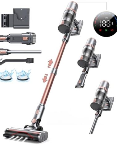 Vacuum Cleaners, 45KPa Powerful Suction Cordless Vacuum Cleaner with LED Touch Display, 60mins Runtime Lightweight Stick Vacuums，Handheld Vacuums for Home, Pet Hair