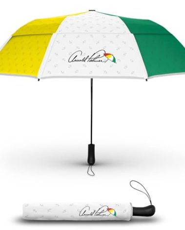 Weatherman Arnold Palmer Compact Collapsible Umbrella for Car and Backpack - Windproof, Resists Up to 55 MPH Winds - Protection From Wind, Rain & Sun (Classic)