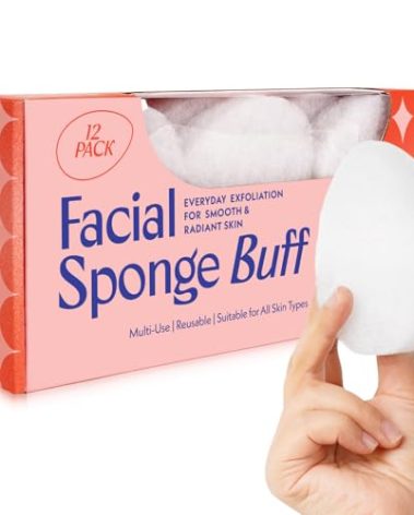 [12 Pack] Regular Exfoliating Facial Sponge for Face - Daily Cleansing Face Scrubber - Exfoliating Pads - Puf for Removing Makeup, Dirt, and Dead Skin - Reusable Face Pads Buf Dirt Away