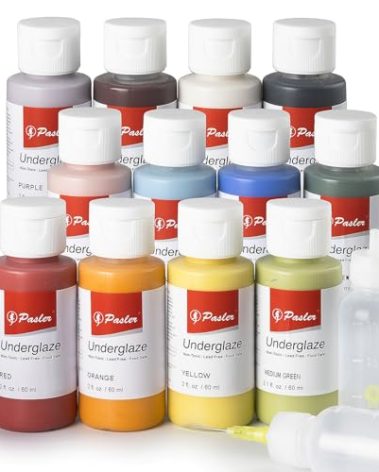 Pasler Underglaze Set - 2 fl oz/60 ml, Concentrated Opaque Liquid Underglaze for pottery bisque, Set of 12 Colors