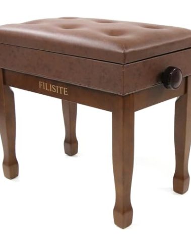 FILISITE Adjustable Height Piano Stool Bench PU Leather Cushion Wooden Keyboard Seat with Music Storage (Wood)