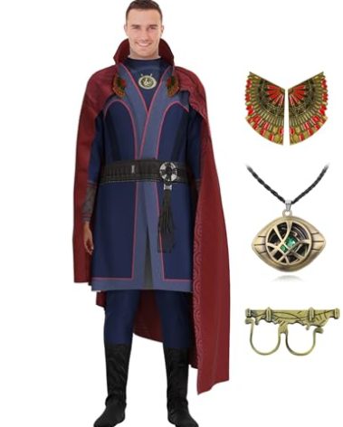 CICOCI Adults Strange Costume Cosplay Dr Cape For Men Jumpsuit Ring Props with Magic Power Necklace(size 190)