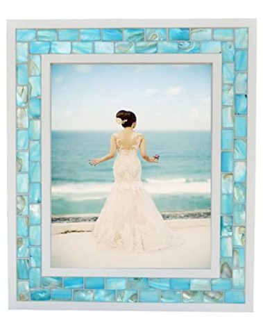 GIFTME 5 Beach Picture Frame 8x10,Mosaic Picture Frame Mother of Pearl,Turquoise Tabletop or Wall Hanging Photo Frame(8x10 inch, Blue,1pc)