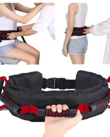 Gait Belt for Seniors, Transfer Belt with 7 Nylon Padded Handles, Medical Belt for Lifting Patients, Safety Gait Belt for Elderly Easy to Use Quick Release Buckle(Red)