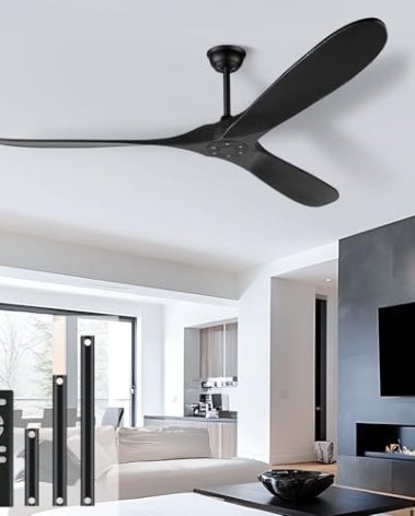 heimo 60 Inch Black Ceiling Fan No Light，Indoor Outdoor 3 Blade Wood Ceiling Fans Without Lights for Patios Bedroom Living Room Farmhouse Big Outside Fan for Sloped Angled Ceiling