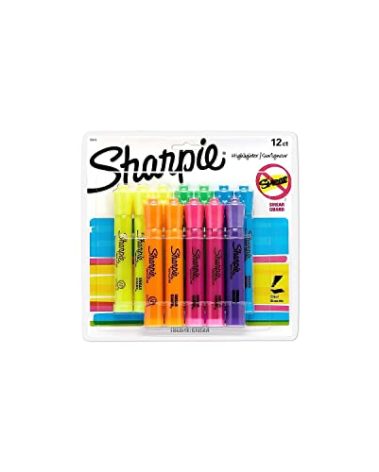 SHARPIE Tank Style highlighters, Assorted Ink Colors, Chisel tip, Assorted Barrel Colors, 12/Pack