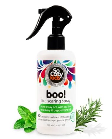 SoCozy Boo Lice Scaring Spray For Kids Hair, Effective Lice Treatment (8 Fl Oz) Clinically Proven to Repel Lice, Conditioning Spray with Tea Tree Oil, Rosemary Oil & Keratin, Paraben & Sulfate Free